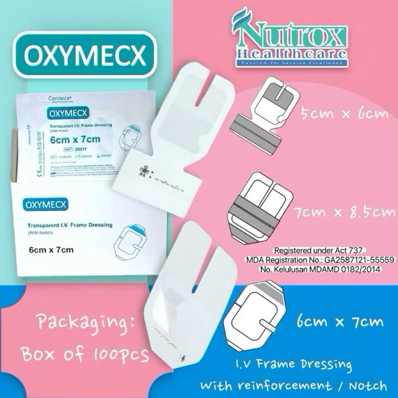Oxymecx Transparent I.V. Frame Film Dressing With Reinforcement Notch IV Dressing (1 BOX)