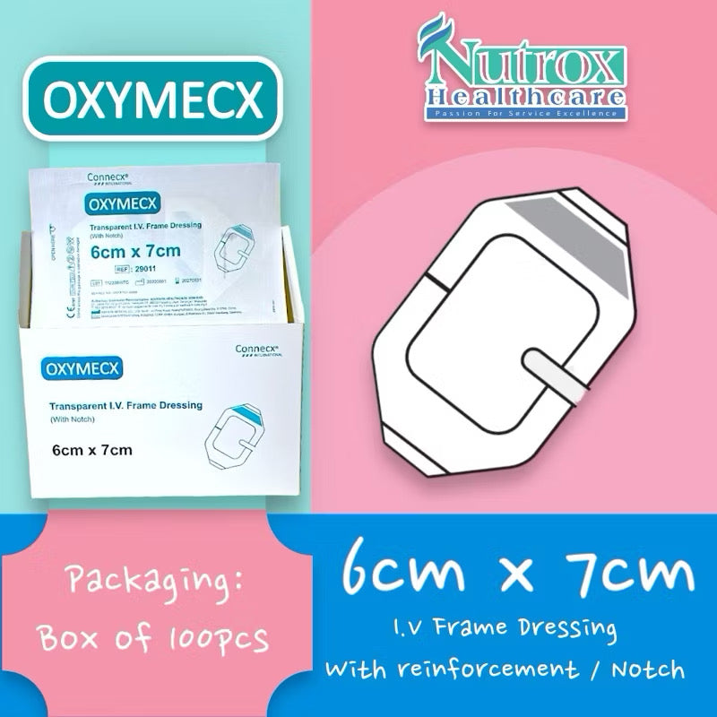 Oxymecx Transparent I.V. Frame Film Dressing With Reinforcement Notch IV Dressing (1 BOX)