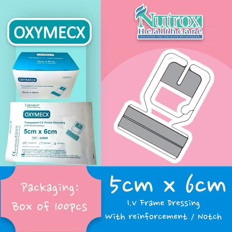 Oxymecx Transparent I.V. Frame Film Dressing With Reinforcement Notch IV Dressing (1 BOX)