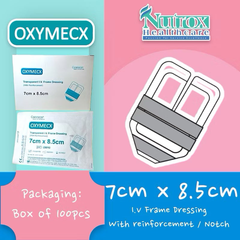 Oxymecx Transparent I.V. Frame Film Dressing With Reinforcement Notch IV Dressing (1 BOX)